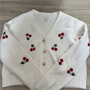 Jessica Simpson White Cherry-Pattern V-Neck Cardigan